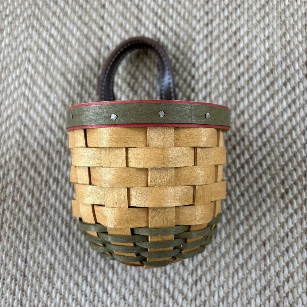 2002 Longaberger Little Elf Woven Basket With Green & Red Accents